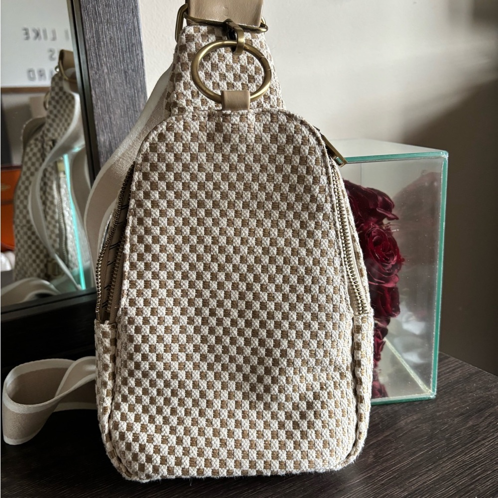 Stylish Cream and Tan Checkered Women's Bag